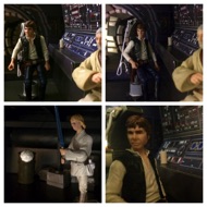 Han sits as no one responds to his last cocky statement; they are absorbed into their activities. Luke is once again practicing with the lightsaber under Ben's guidance. Han sarcastically speaks to himself. HAN: "Don't everyone thank me at once." #starwars #anhwt #toyshelf